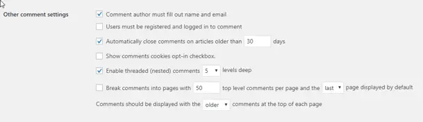 comments settings